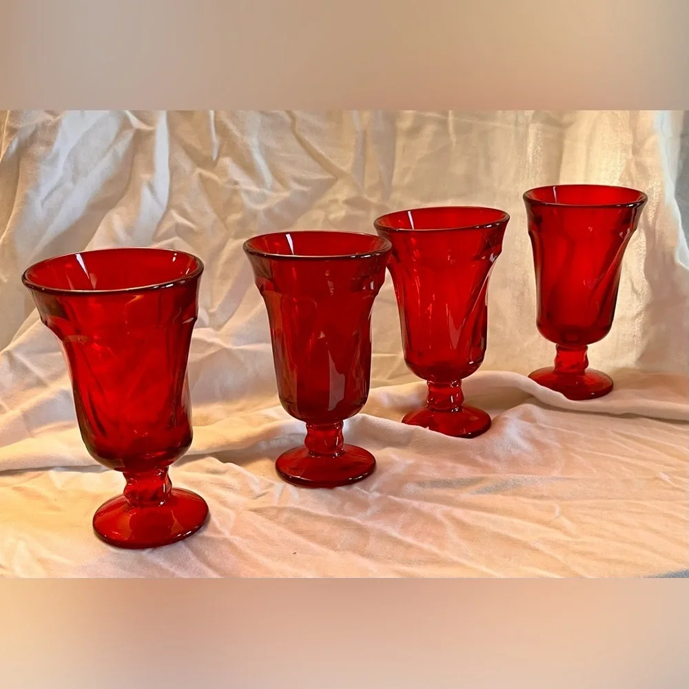 Fostoria Jamestown Ruby Red Juice Goblets - Set of 4 MCM Vintage Glassware 4.75